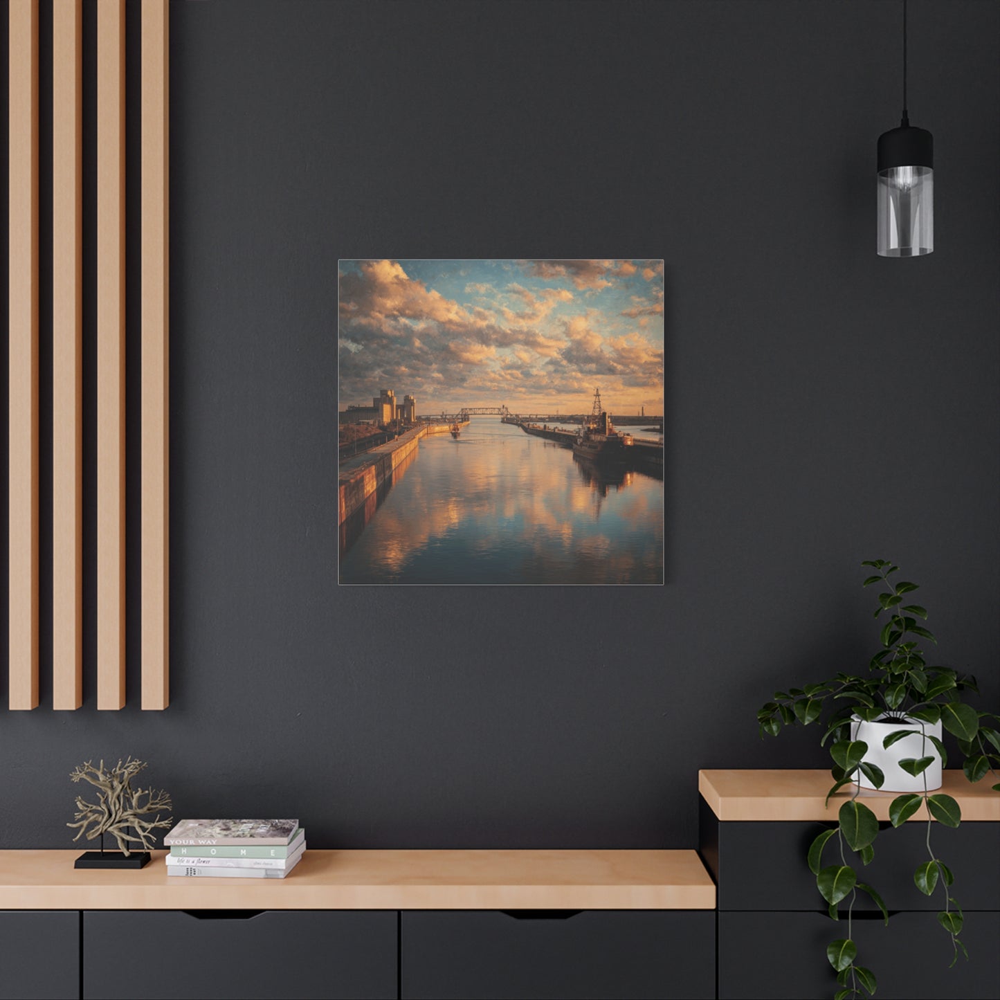 Stretched Canvas Wall Art, Serene River Reflection, Home Decor, Modern Aesthetic, Nature Photography, Gift Idea, Inspirational Decor