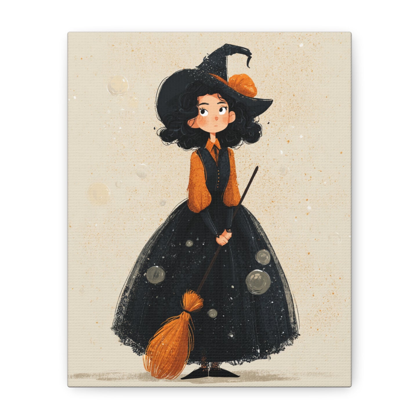 Whimsical Halloween Canvas Art, Decor for Fall, Spooky Season Home Decor, Witch Artwork, Gift for Witch Lovers, Cute Black Hat Art