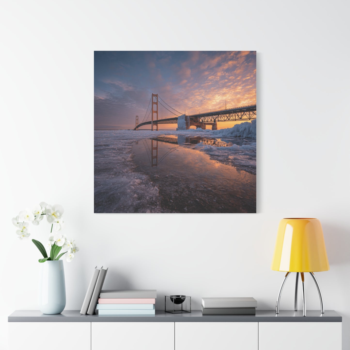 Framed Canvas Wall Art, Stunning Michigan Bridge, Home Decor, Gift for Art Lovers, Modern Aesthetic, Nature Photography