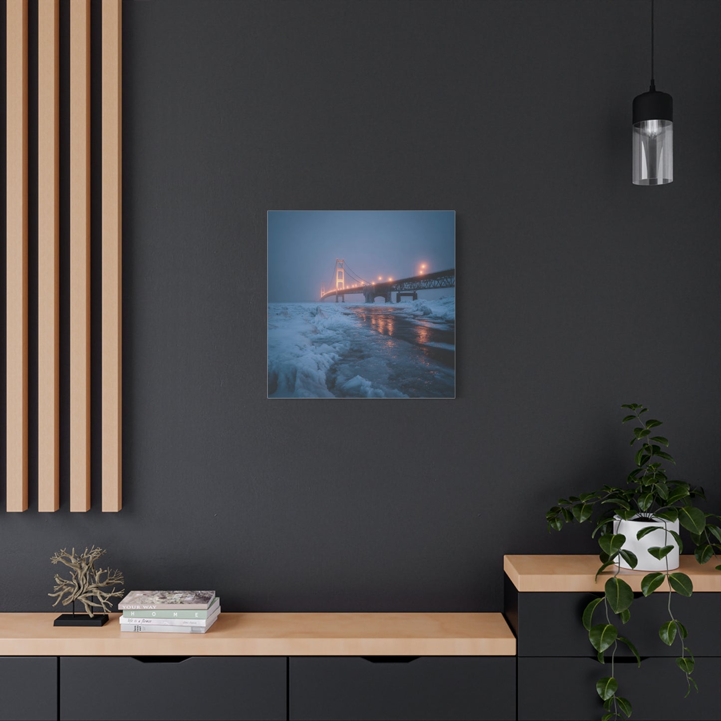 Winter Bridge Canvas Print, Decorative Wall Art, Home Decor, Framed Landscape, Gift for Nature Lovers, Contemporary Art