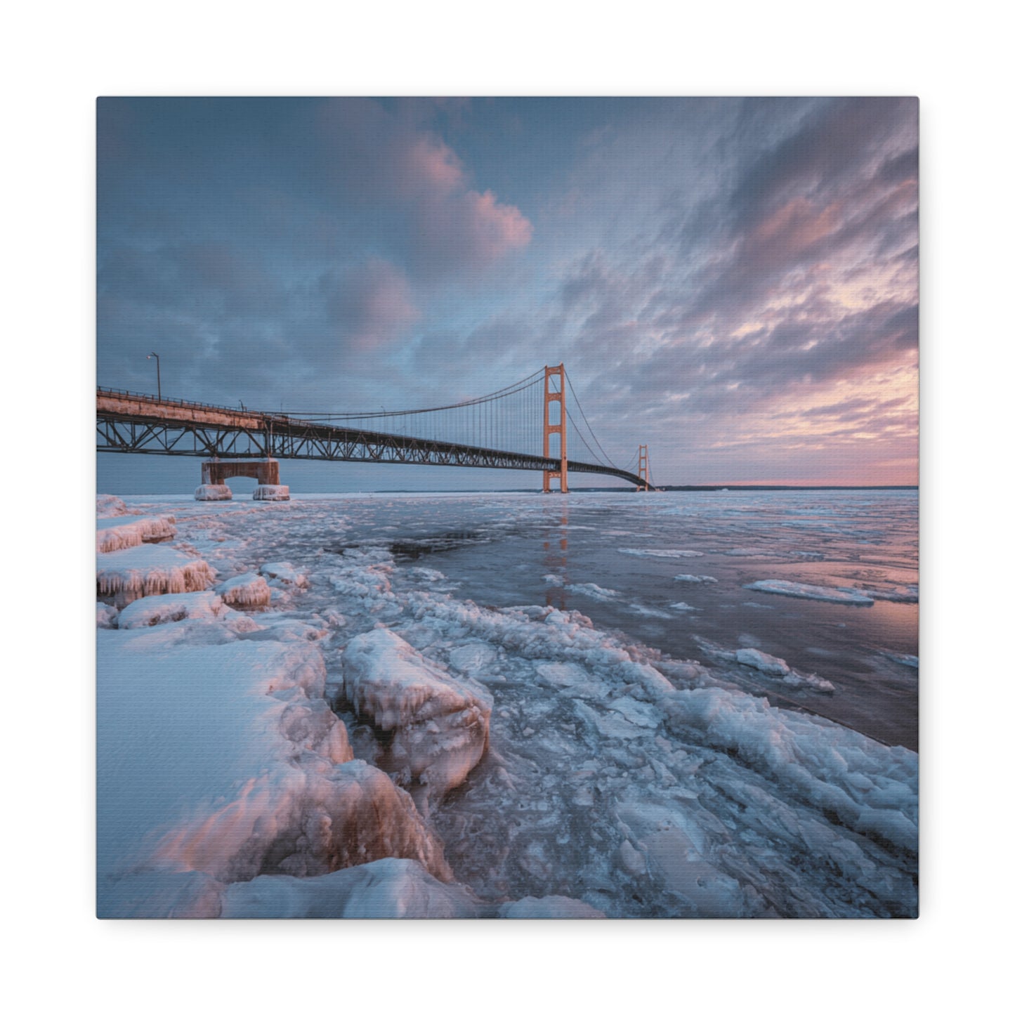Stretched Canvas Art, Matte Wall Decor, Winter Bridge Scene, Home Aesthetic, Gift for Nature Lovers, Winter Artwork