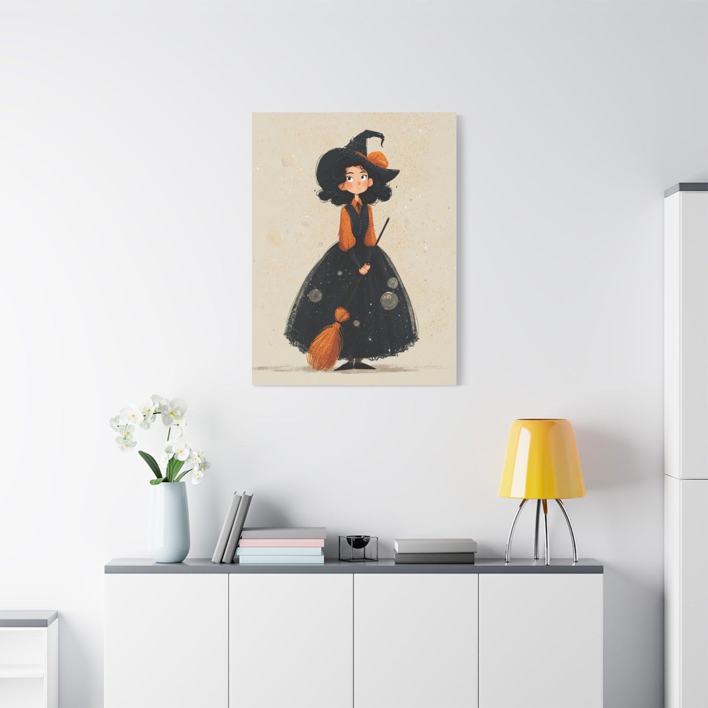 Whimsical Halloween Canvas Art, Decor for Fall, Spooky Season Home Decor, Witch Artwork, Gift for Witch Lovers, Cute Black Hat Art