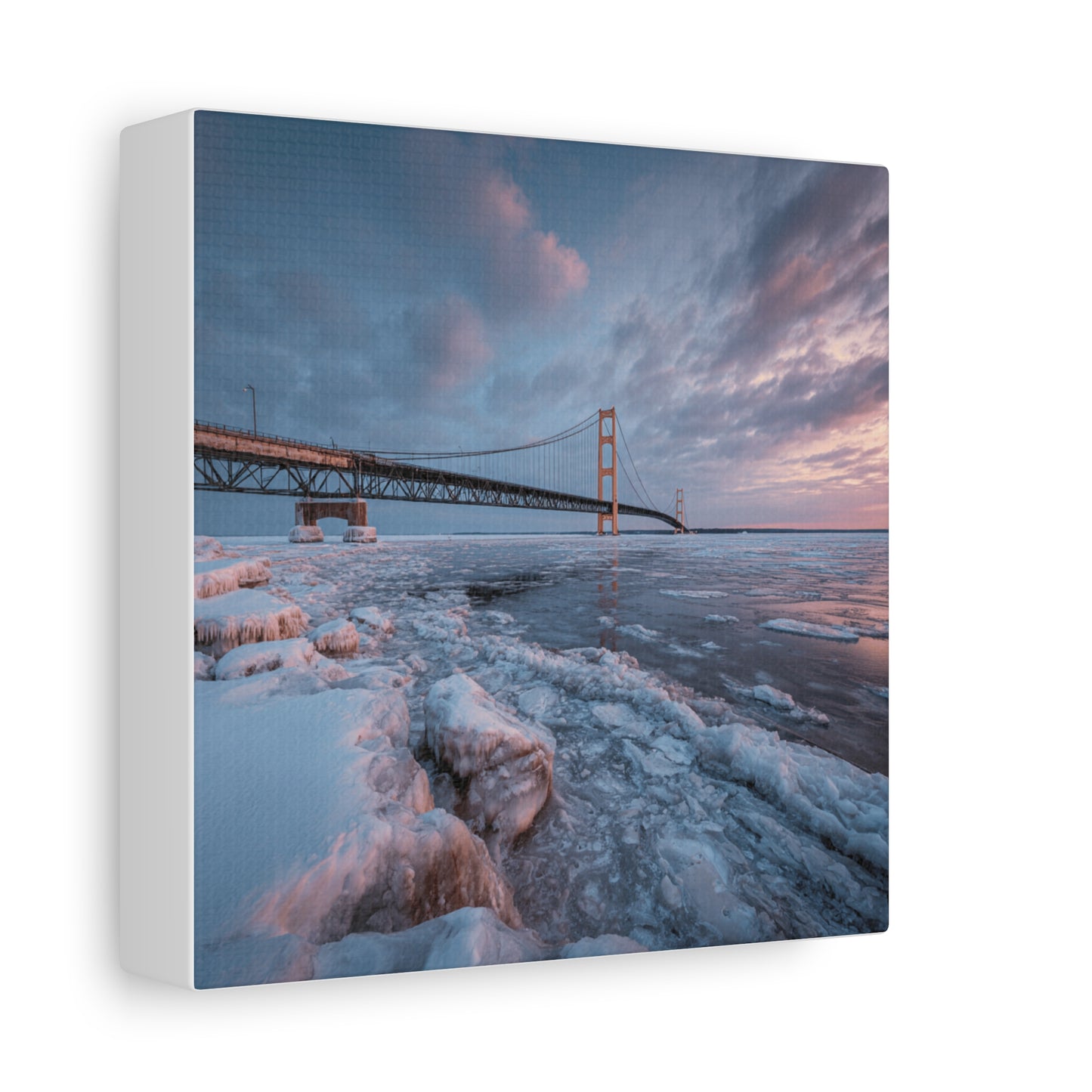 Stretched Canvas Art, Matte Wall Decor, Winter Bridge Scene, Home Aesthetic, Gift for Nature Lovers, Winter Artwork