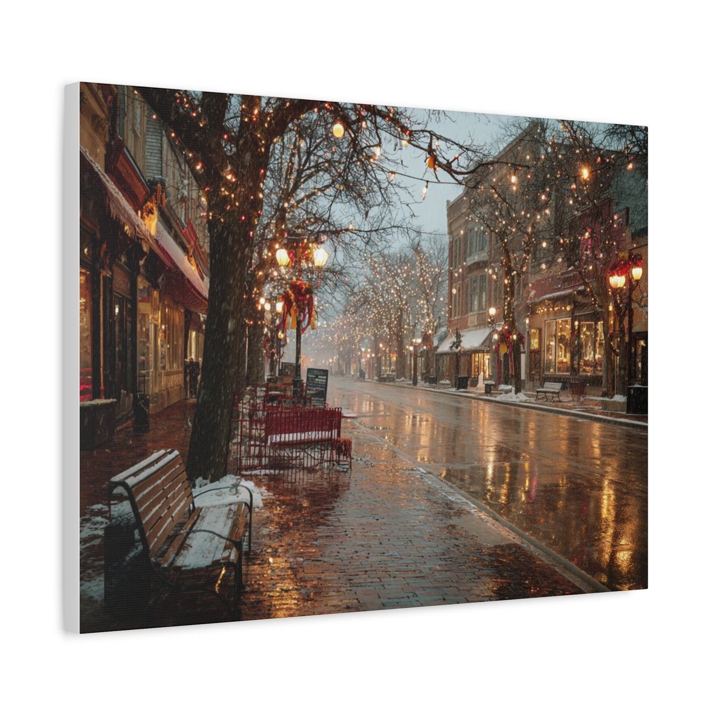 Stretched Canvas Art, Winter Street Scene