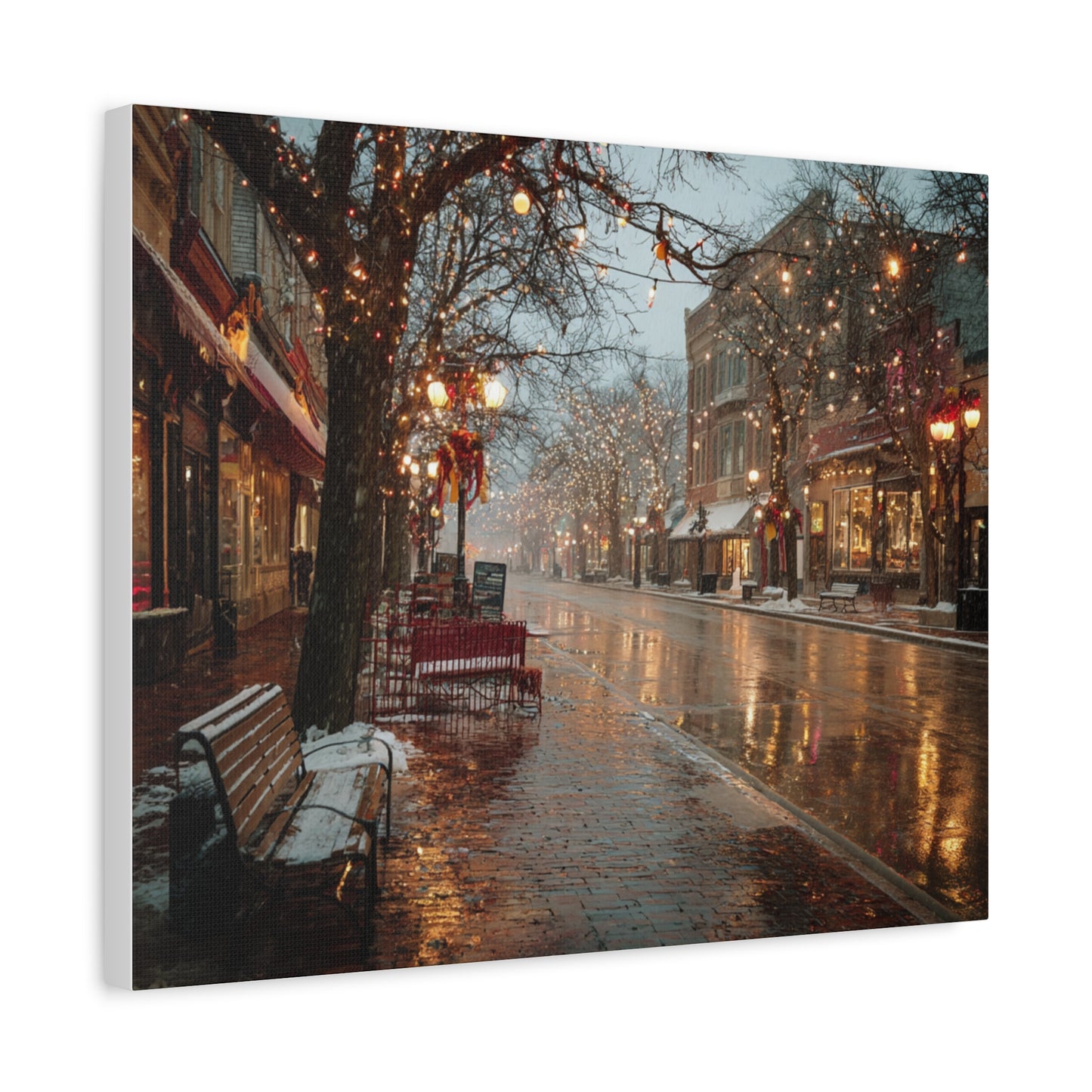 Stretched Canvas Art, Winter Street Scene
