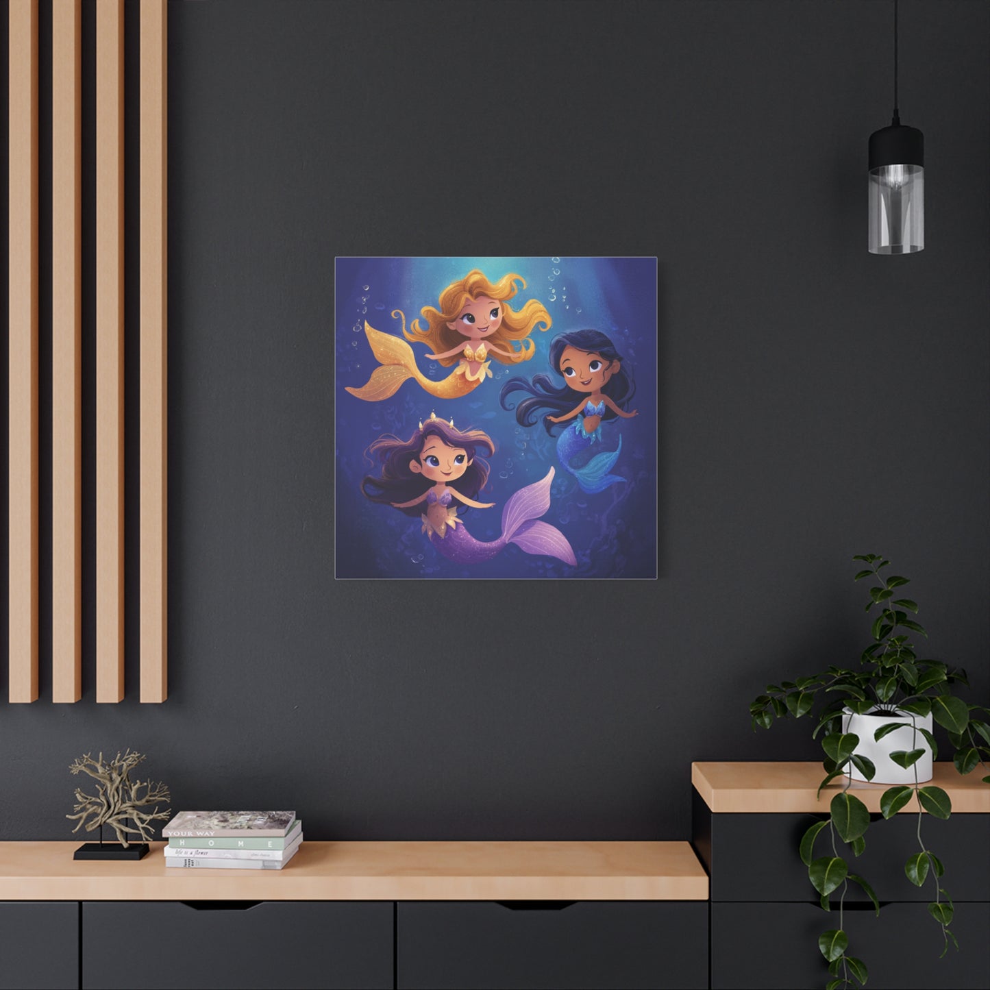 Mermaid Kids' Canvas Print, Whimsical Wall Art for Girls' Rooms, Cute Nursery Decor, Mermaid Theme Bedroom, Magical Birthday Gift