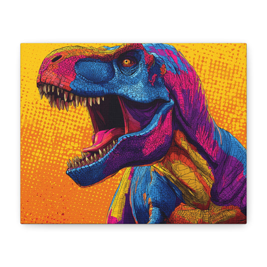 Vibrant Dinosaur Canvas Art, Colorful Wall Decor, T-Rex Artwork, Unique Gift for Kids and Dinosaurs Lovers, Fun Home Decor