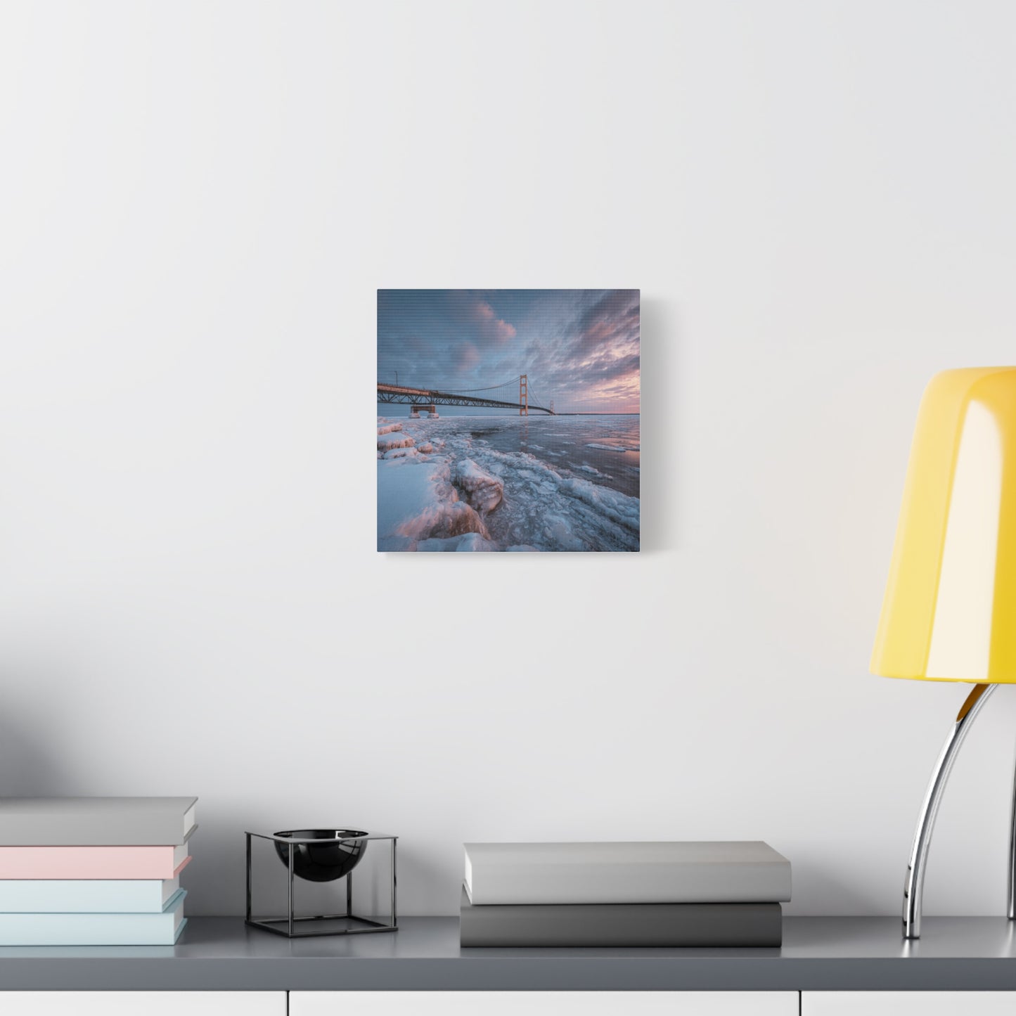 Stretched Canvas Art, Matte Wall Decor, Winter Bridge Scene, Home Aesthetic, Gift for Nature Lovers, Winter Artwork