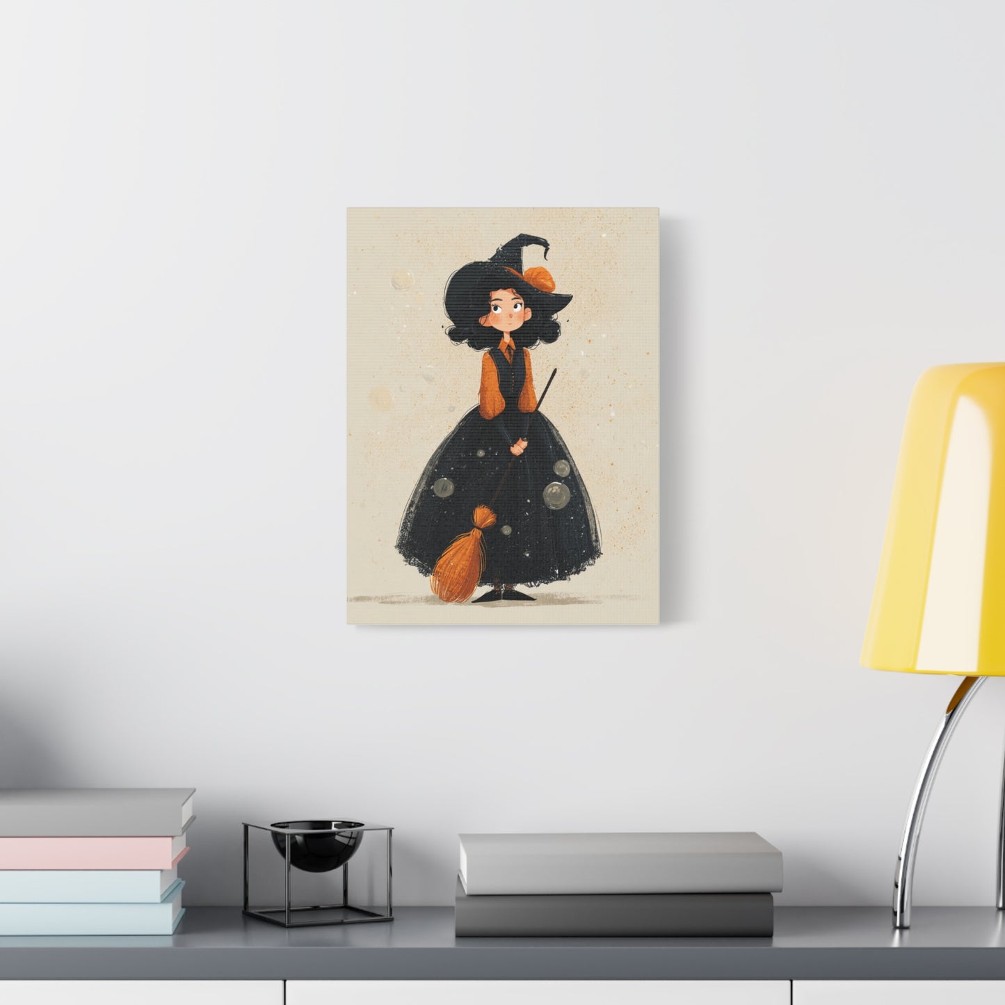 Whimsical Halloween Canvas Art, Decor for Fall, Spooky Season Home Decor, Witch Artwork, Gift for Witch Lovers, Cute Black Hat Art