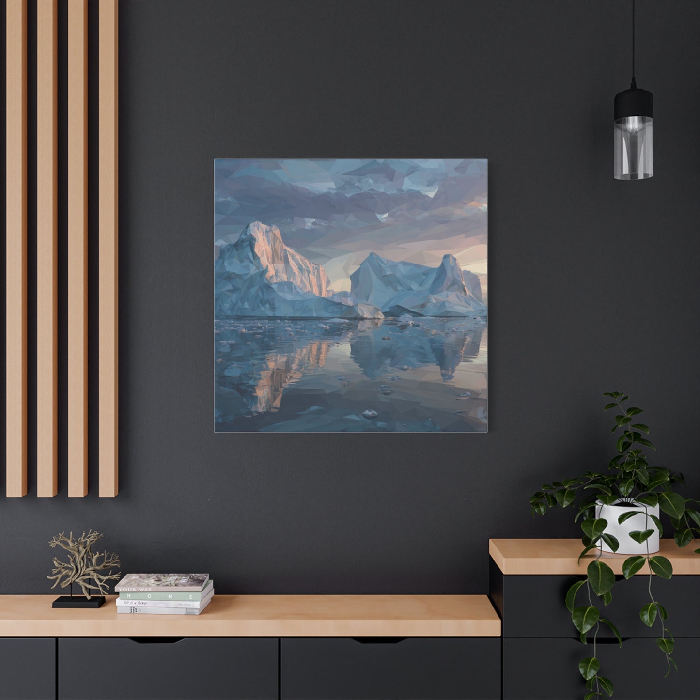 Stretched Canvas Art Print, Geometric Landscape Wall Decor, Minimalist Home Accent, Nature-Inspired Artwork, Unique Gift Idea