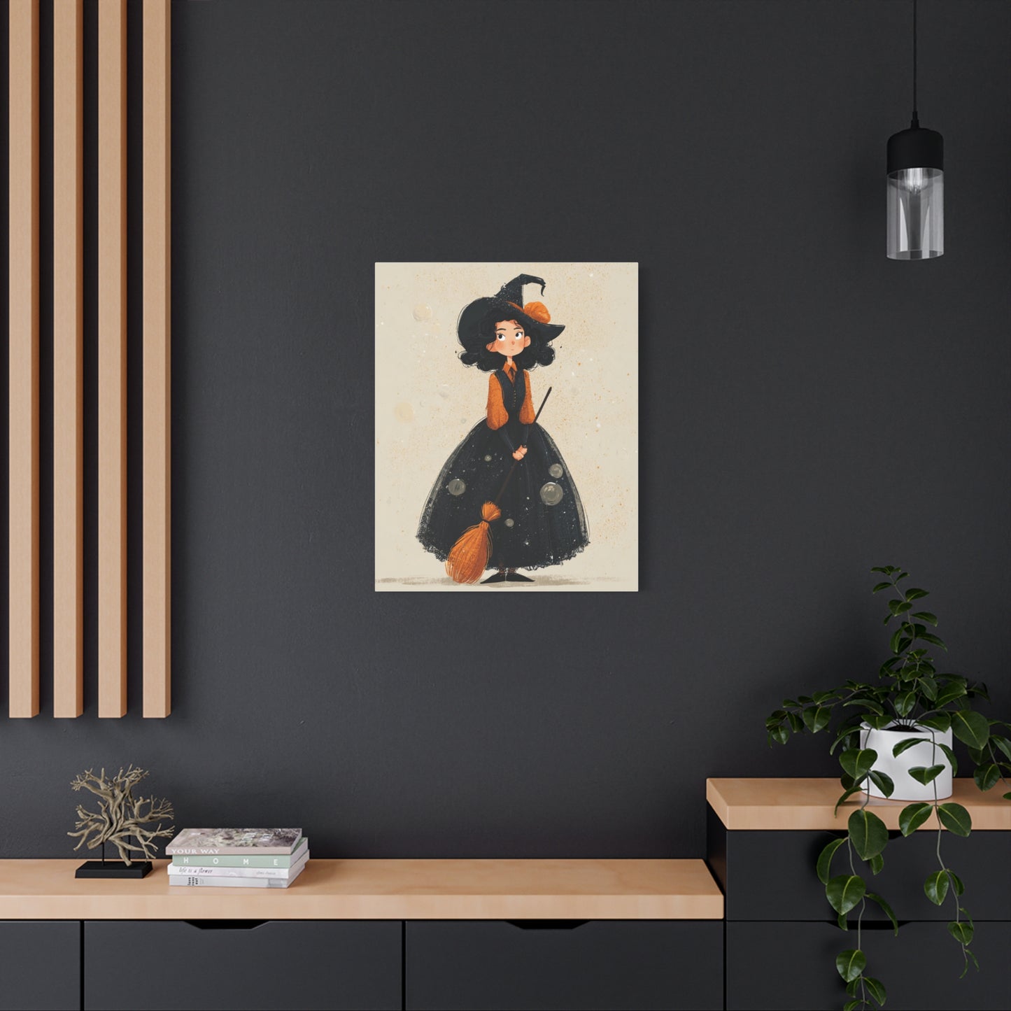Whimsical Halloween Canvas Art, Decor for Fall, Spooky Season Home Decor, Witch Artwork, Gift for Witch Lovers, Cute Black Hat Art