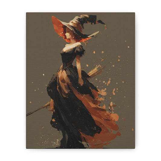 Witch Art Canvas Wall Decor, Magical Witch Painting, Halloween Home Decor, Modern Art Print, Witchcraft Wall Art