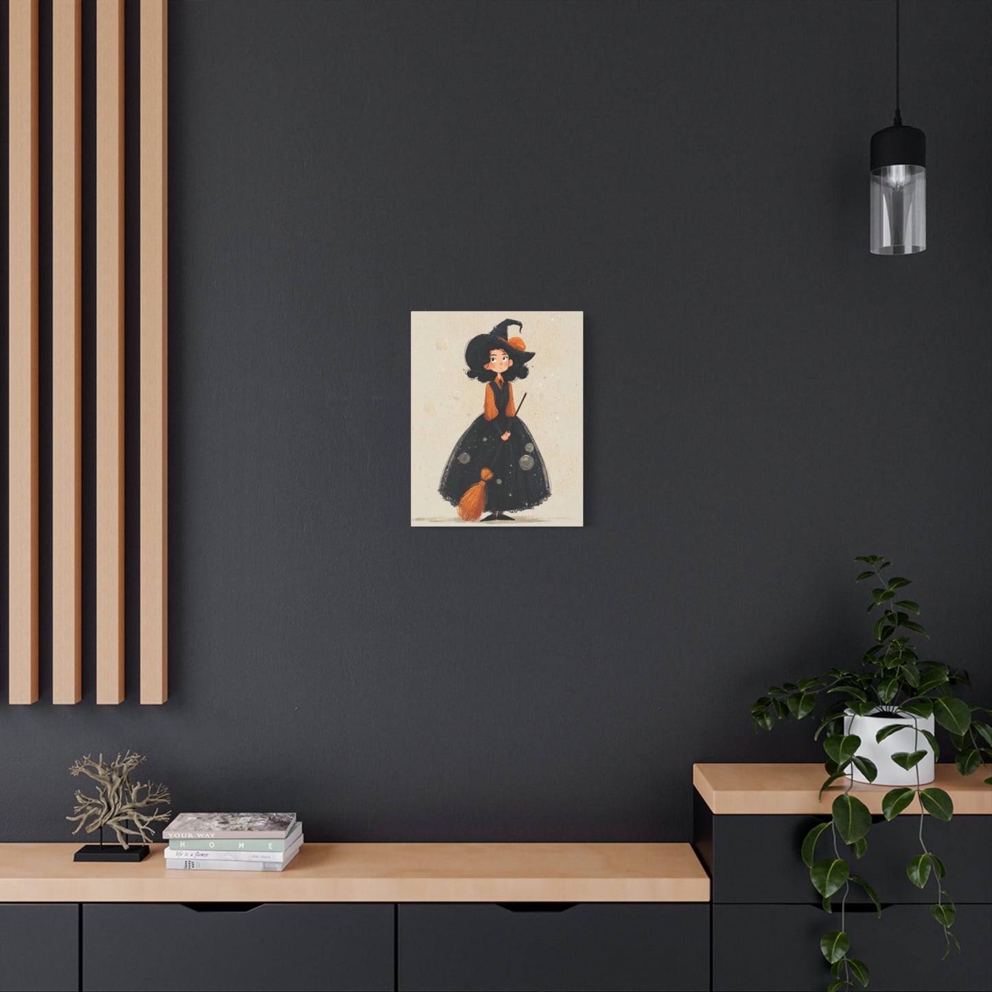 Whimsical Halloween Canvas Art, Decor for Fall, Spooky Season Home Decor, Witch Artwork, Gift for Witch Lovers, Cute Black Hat Art