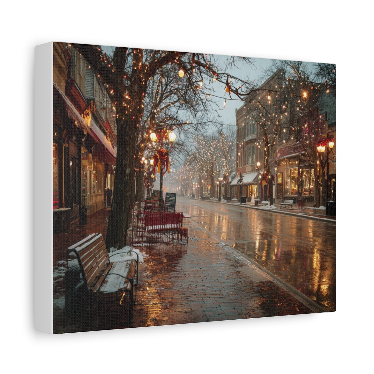 Stretched Canvas Art, Winter Street Scene
