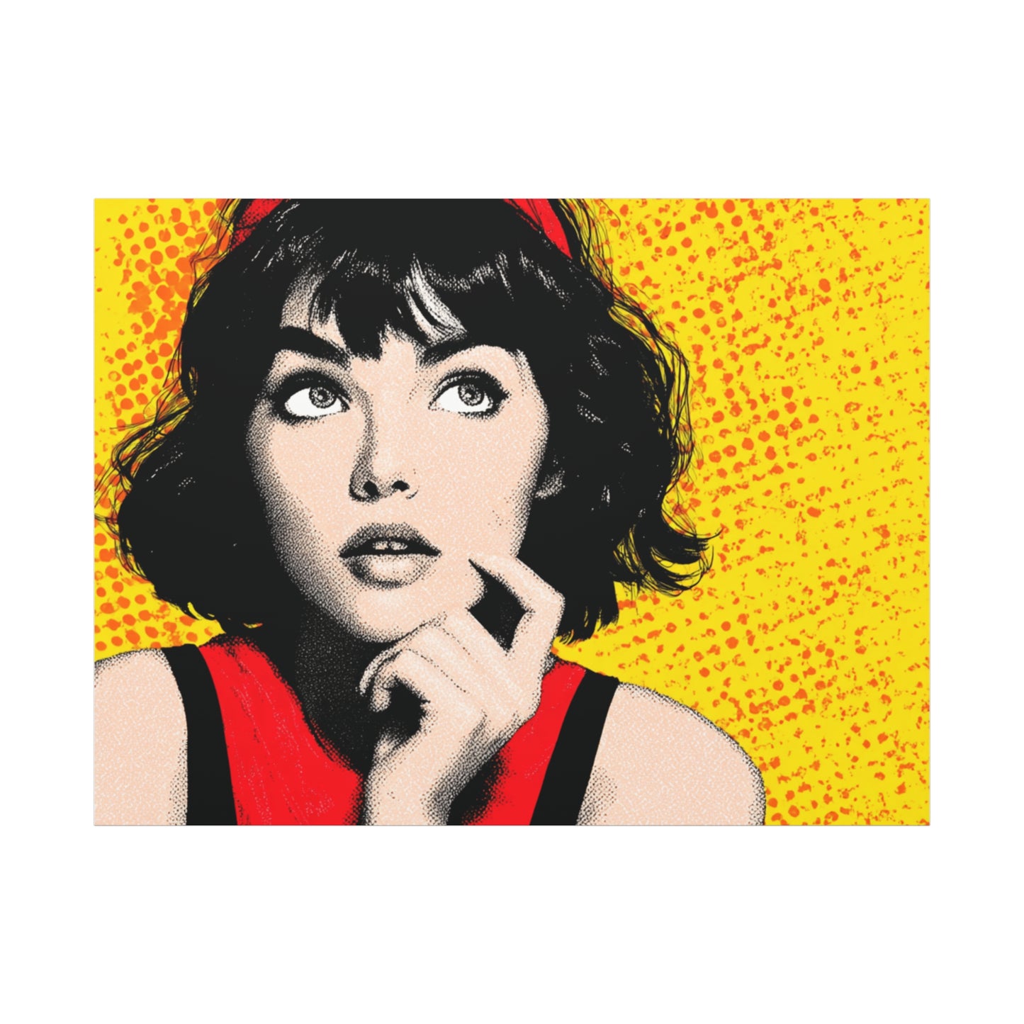 Canvas Print - Pop Art Woman with Black Hair and Red Accents
