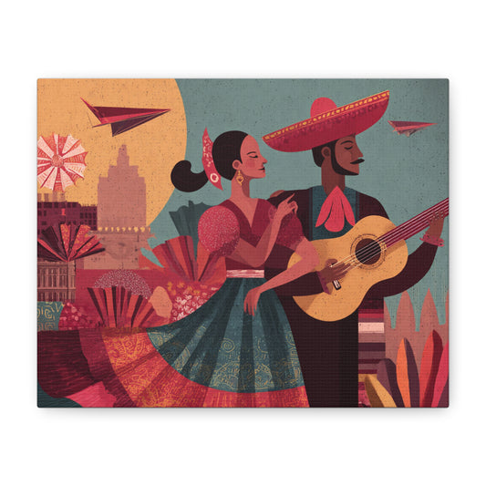 Vibrant Art Canvas Wall Decor, Frida and Mariachi Couple, Colorful Home Decoration, Gift for Art Lovers, Bohemian Wall Art