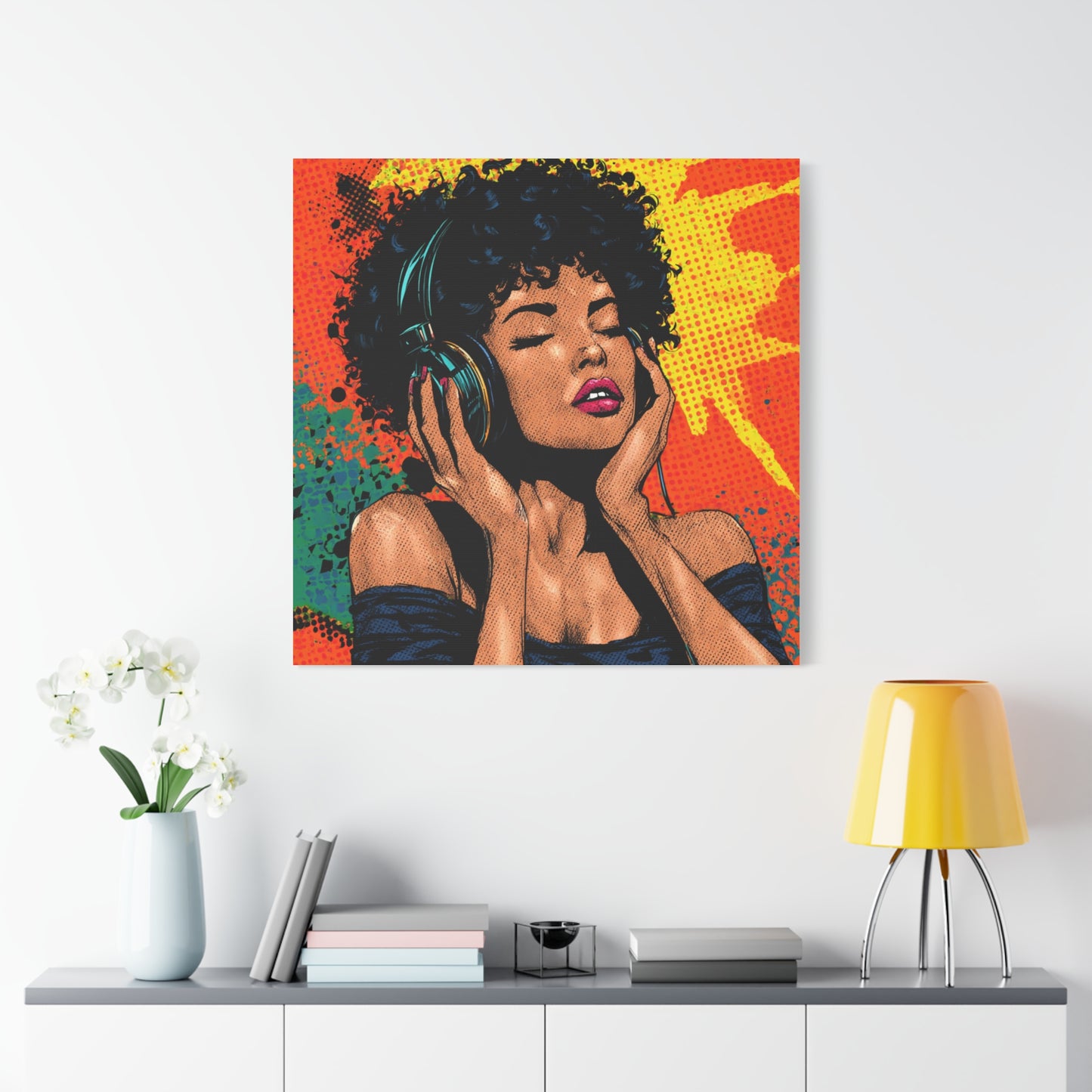 Vibrant Canvas Wall Art, Pop Art Painting, Music Lover