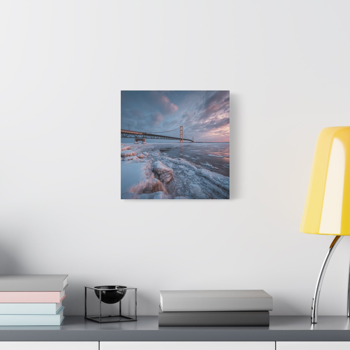 Stretched Canvas Art, Matte Wall Decor, Winter Bridge Scene, Home Aesthetic, Gift for Nature Lovers, Winter Artwork