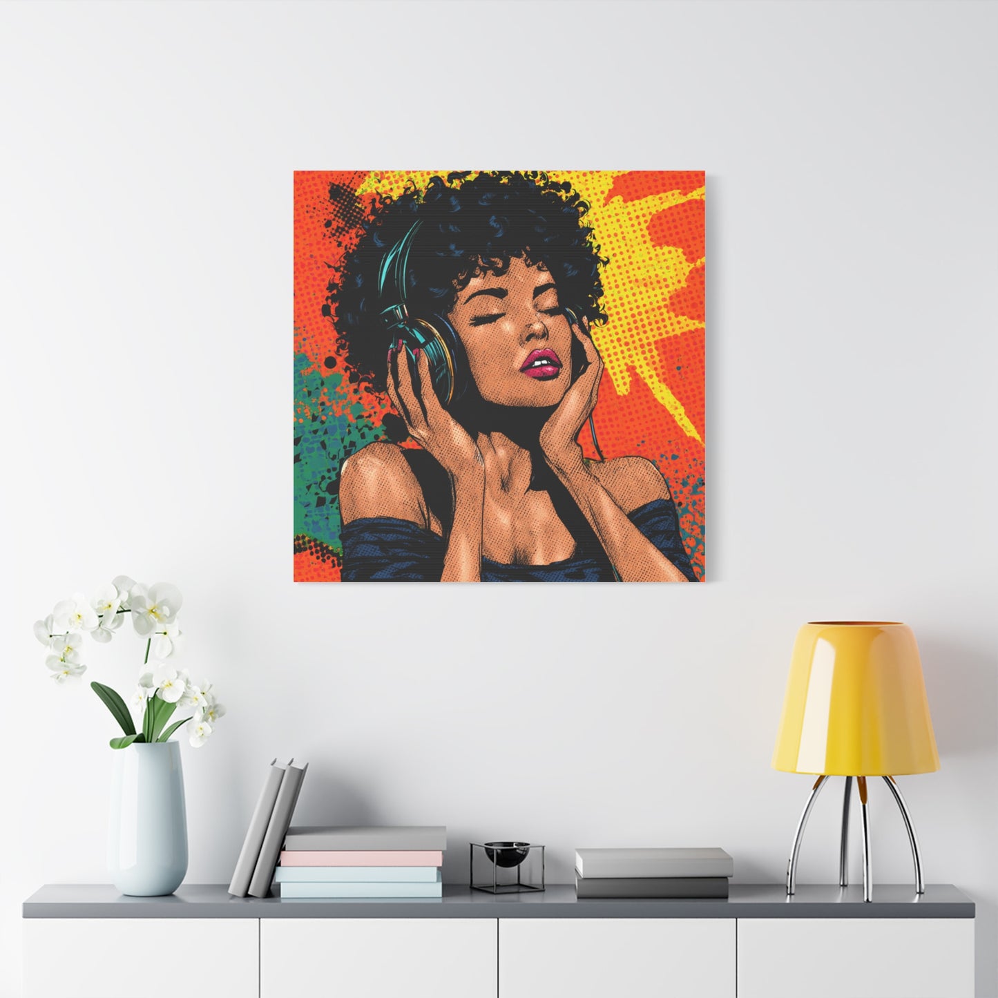 Vibrant Canvas Wall Art, Pop Art Painting, Music Lover