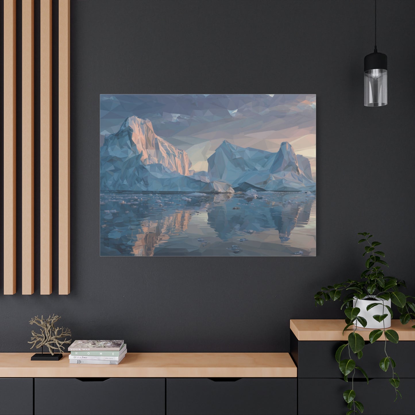 Stretched Canvas Art Print, Geometric Landscape Wall Decor, Minimalist Home Accent, Nature-Inspired Artwork, Unique Gift Idea