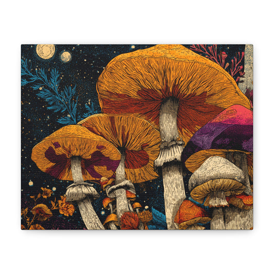 Vibrant Mushroom Art Canvas Print, Colorful Wall Decor, Nature Lover Gift, Unique Home Decor, Boho Wall Art, Mushroom Lovers