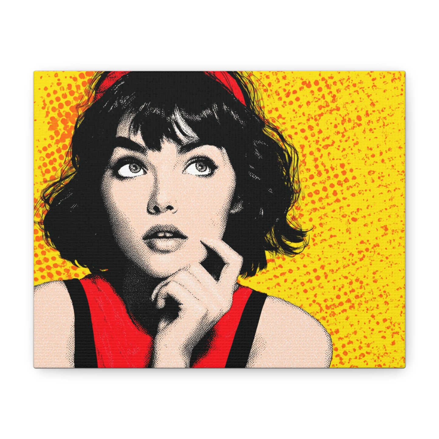 Canvas Print - Pop Art Woman with Black Hair and Red Accents