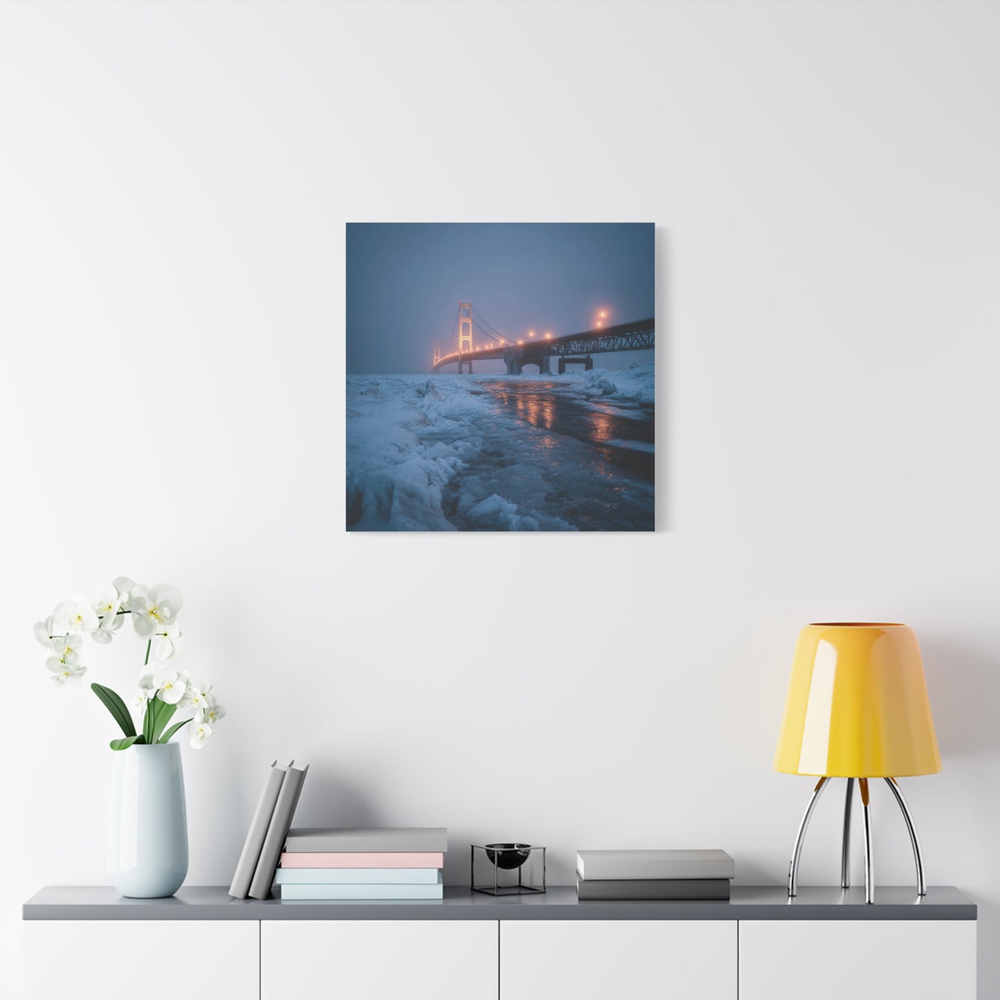 Winter Bridge Canvas Print, Decorative Wall Art, Home Decor, Framed Landscape, Gift for Nature Lovers, Contemporary Art