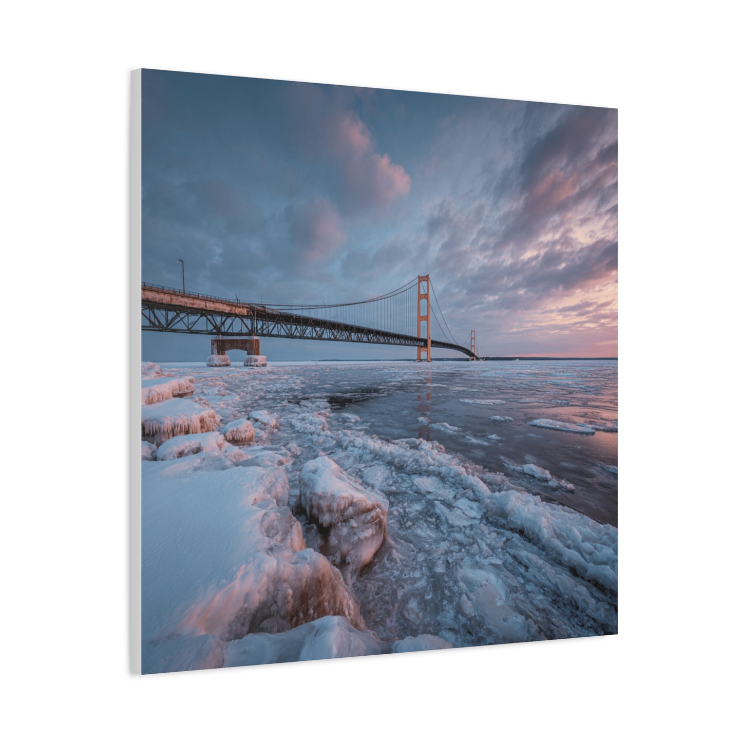 Stretched Canvas Art, Matte Wall Decor, Winter Bridge Scene, Home Aesthetic, Gift for Nature Lovers, Winter Artwork