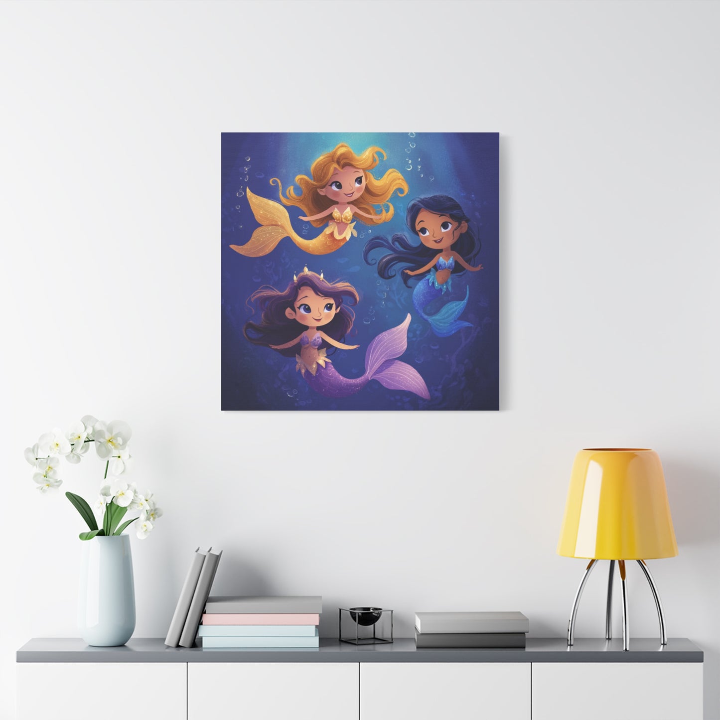Mermaid Kids' Canvas Print, Whimsical Wall Art for Girls' Rooms, Cute Nursery Decor, Mermaid Theme Bedroom, Magical Birthday Gift