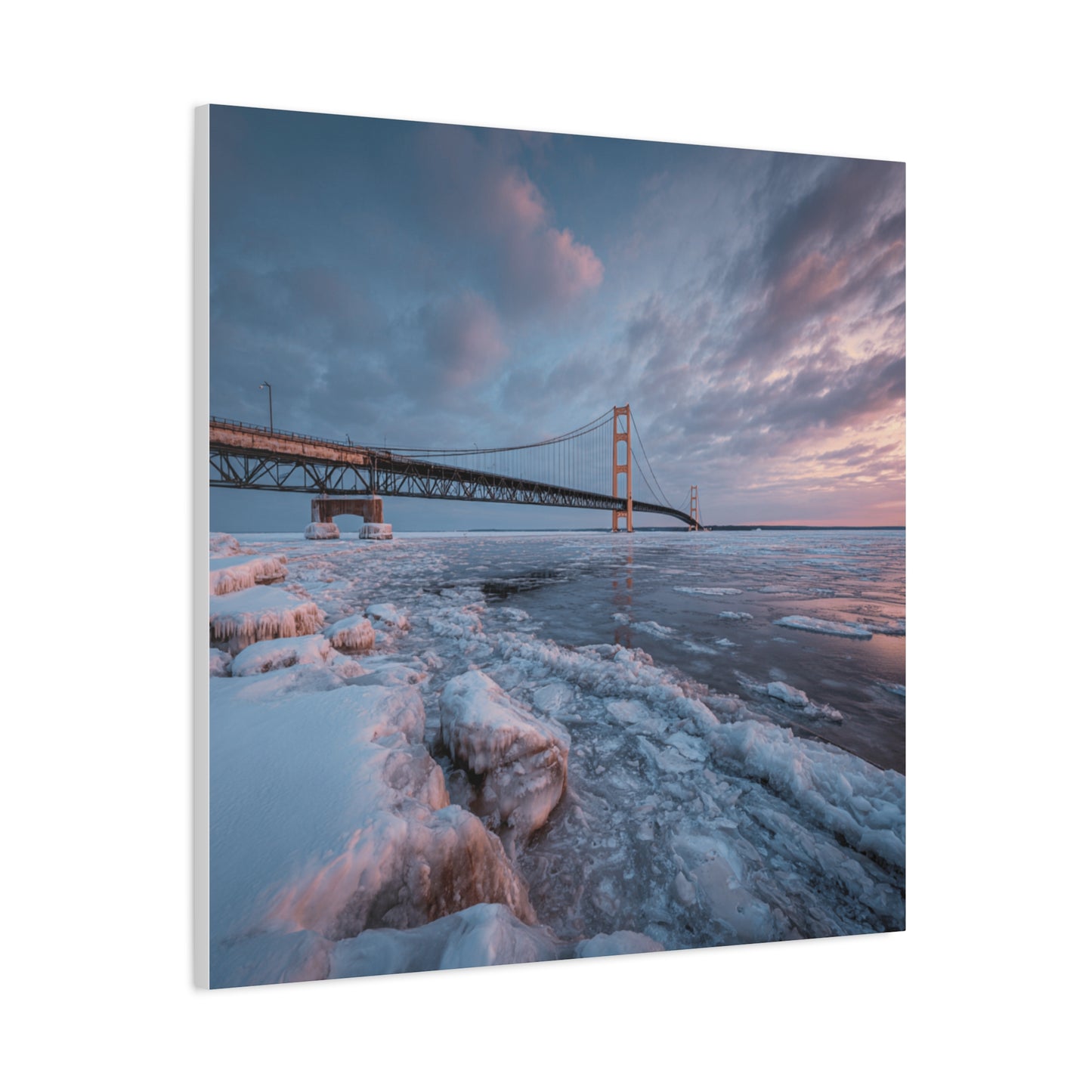 Stretched Canvas Art, Matte Wall Decor, Winter Bridge Scene, Home Aesthetic, Gift for Nature Lovers, Winter Artwork