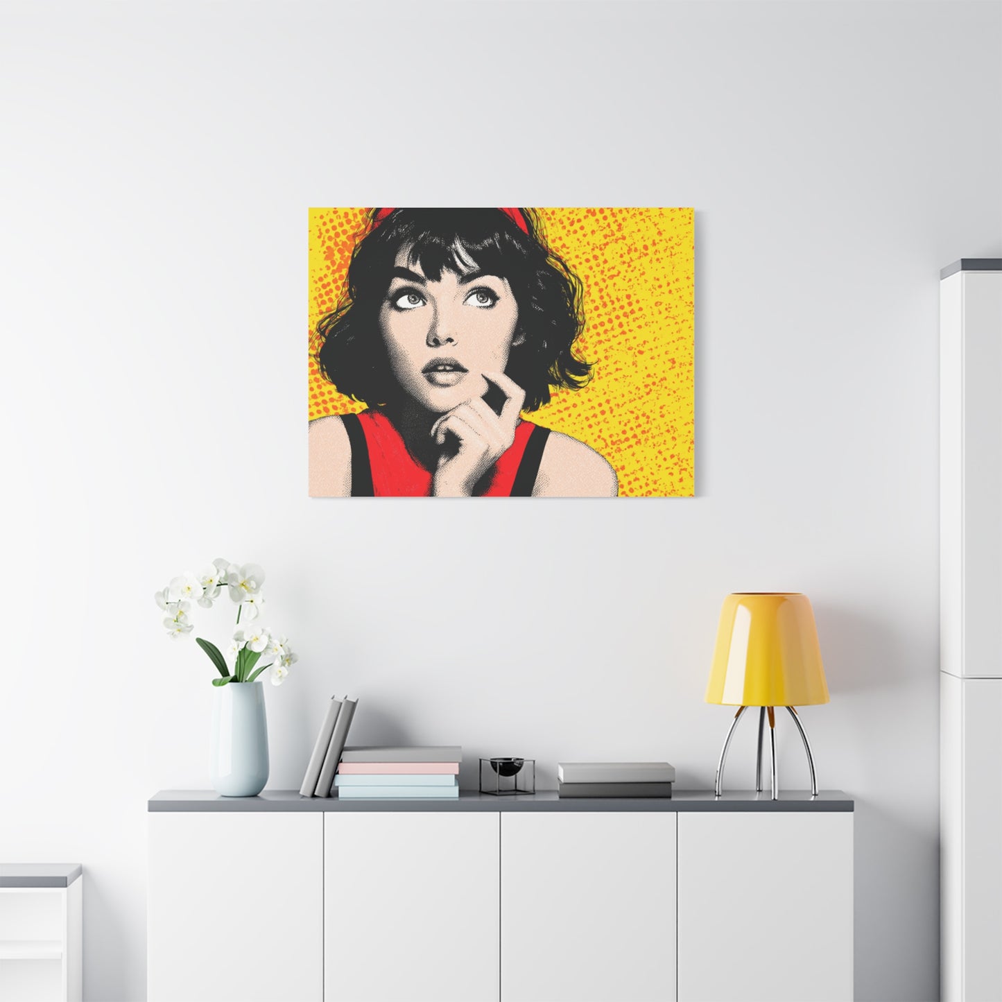 Canvas Print - Pop Art Woman with Black Hair and Red Accents