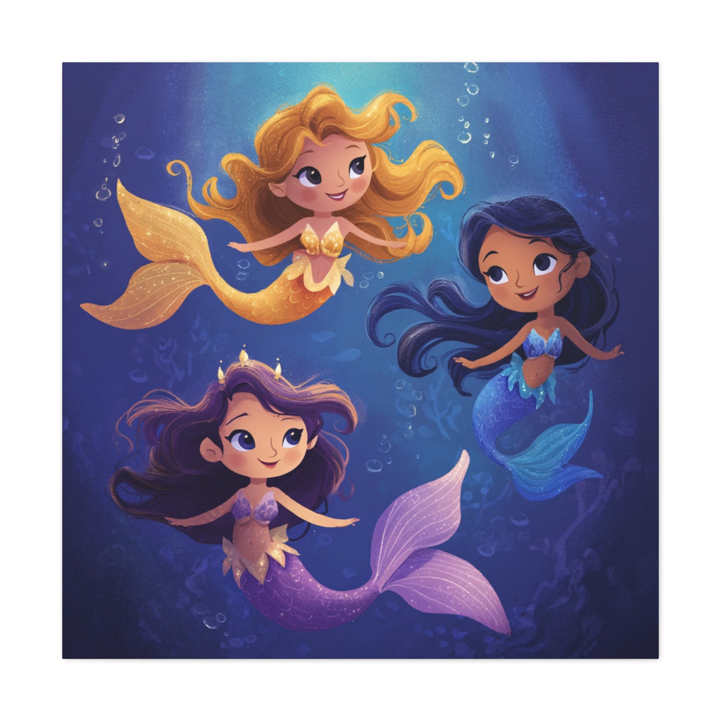 Mermaid Kids' Canvas Print, Whimsical Wall Art for Girls' Rooms, Cute Nursery Decor, Mermaid Theme Bedroom, Magical Birthday Gift