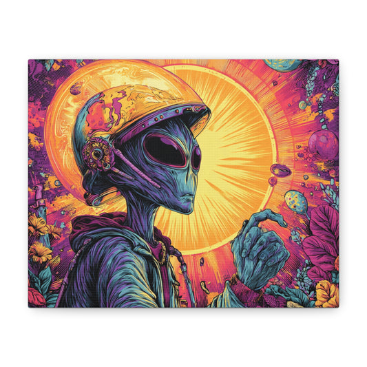 Vibrant Alien Canvas Art, Sci-Fi Wall Decor, Unique Gift for Geek Culture, Colorful Home Decoration, Art for Space Lovers