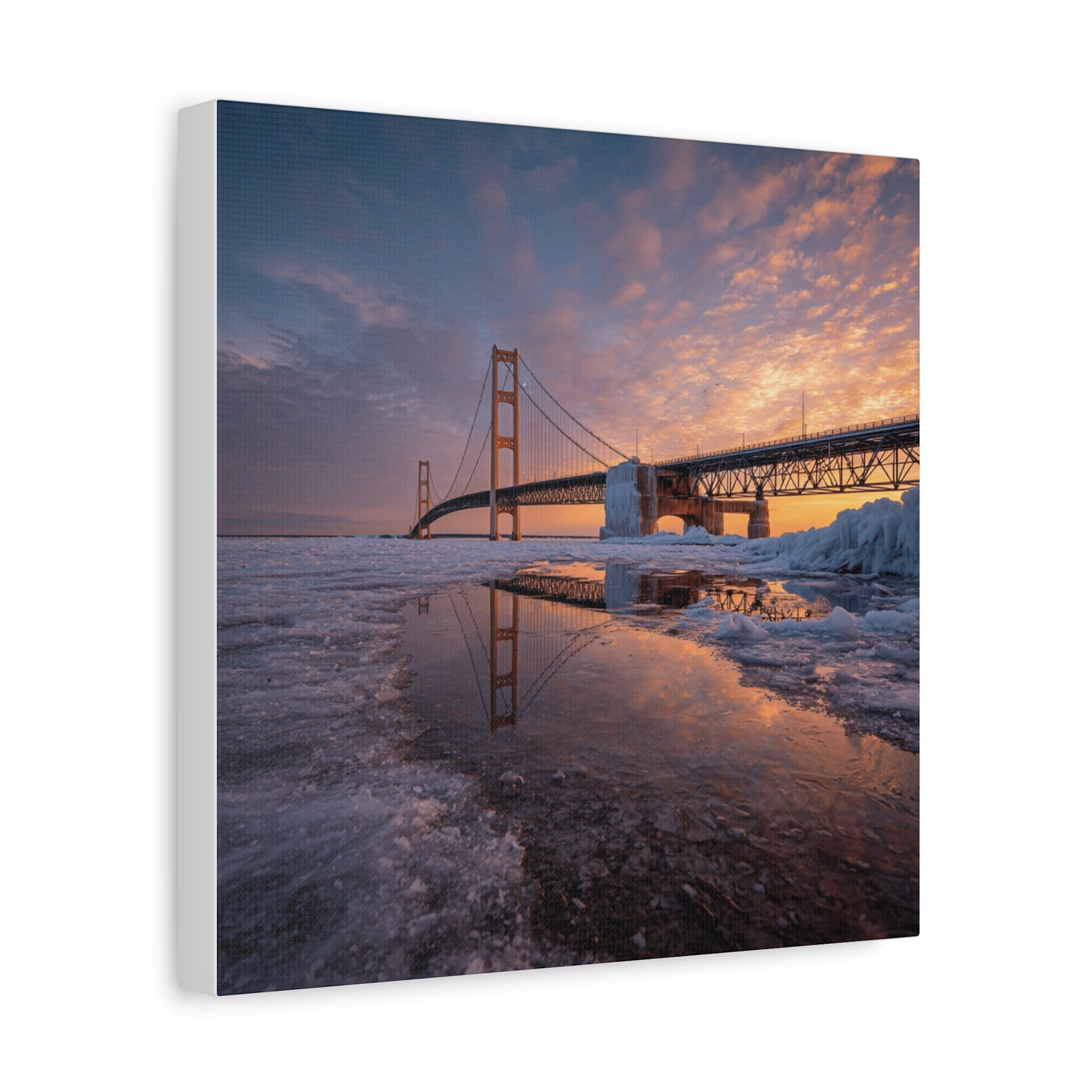 Framed Canvas Wall Art, Stunning Michigan Bridge, Home Decor, Gift for Art Lovers, Modern Aesthetic, Nature Photography