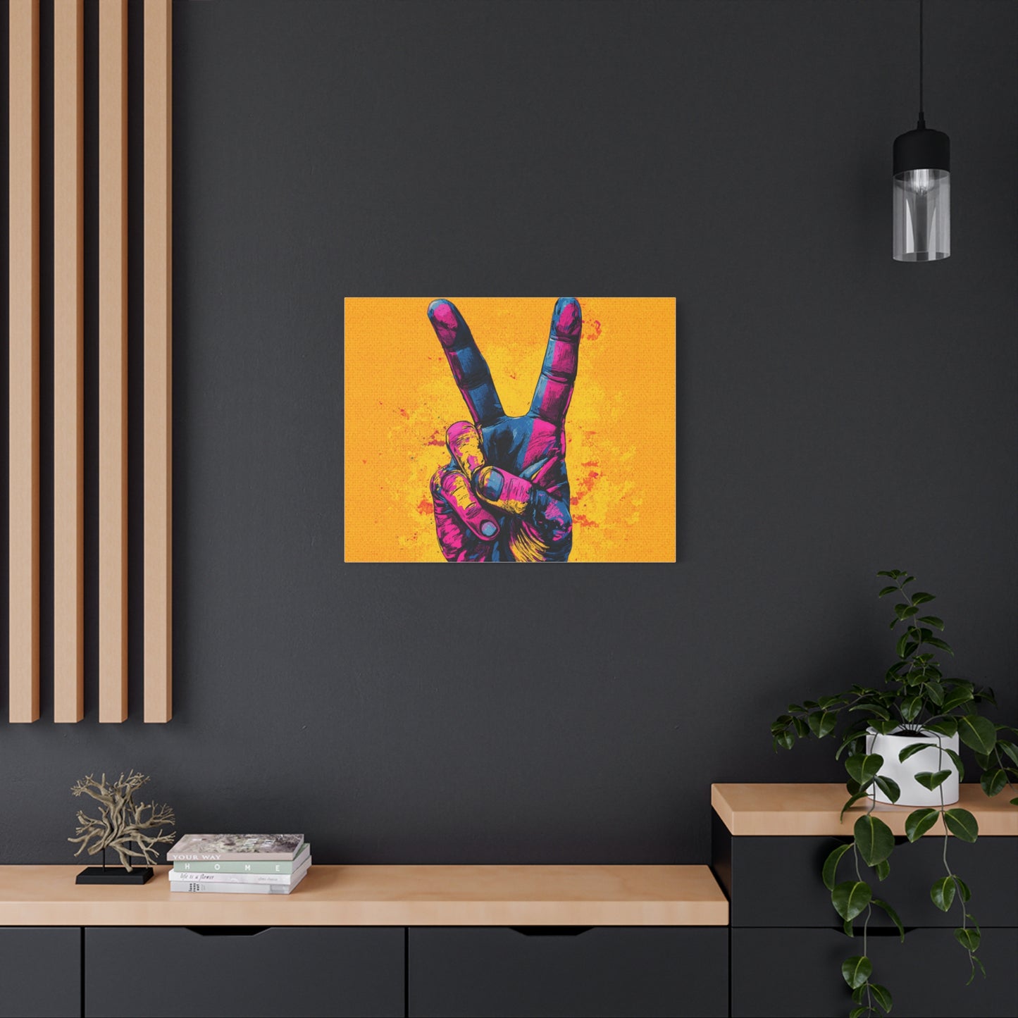 Canvas Print - Hand in Peace Sign, Colorful Pop Art