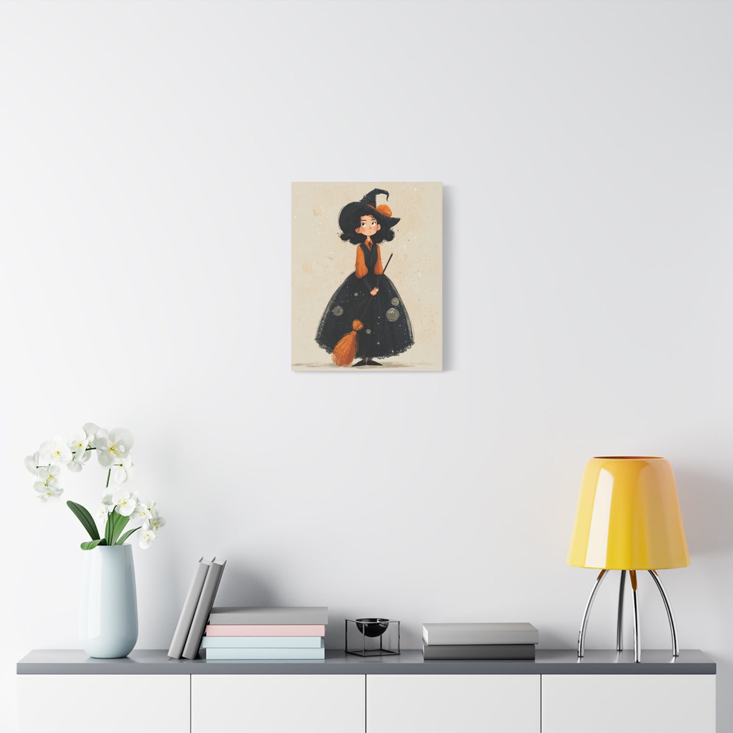 Whimsical Halloween Canvas Art, Decor for Fall, Spooky Season Home Decor, Witch Artwork, Gift for Witch Lovers, Cute Black Hat Art