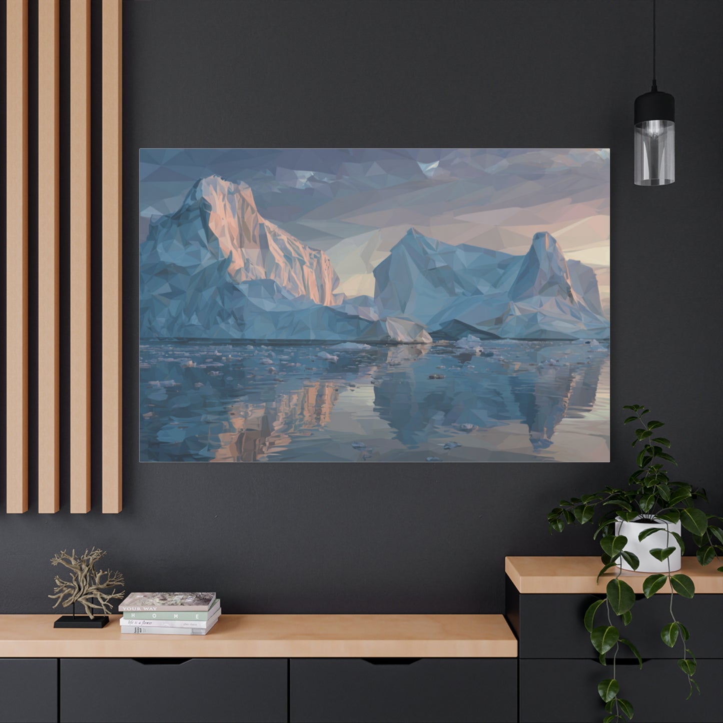 Stretched Canvas Art Print, Geometric Landscape Wall Decor, Minimalist Home Accent, Nature-Inspired Artwork, Unique Gift Idea