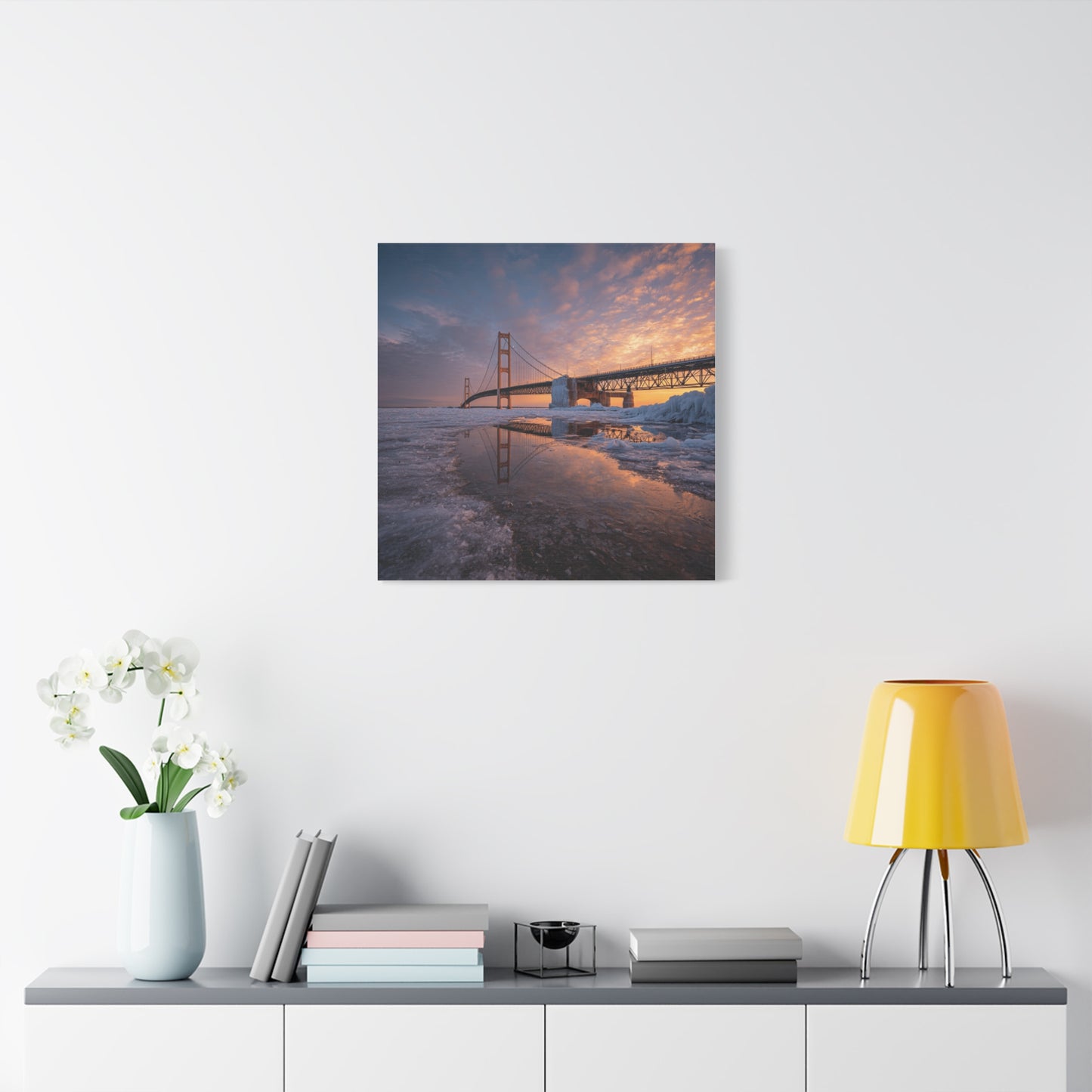 Framed Canvas Wall Art, Stunning Michigan Bridge, Home Decor, Gift for Art Lovers, Modern Aesthetic, Nature Photography