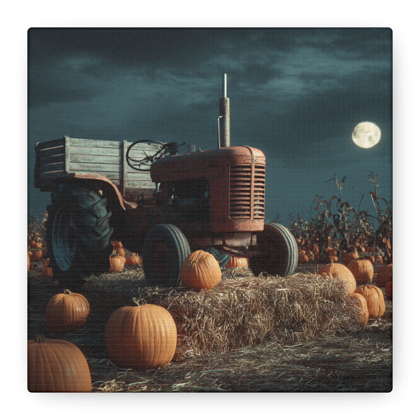 Canvas Print - Tractor in Pumpkin Patch Autumn Scene