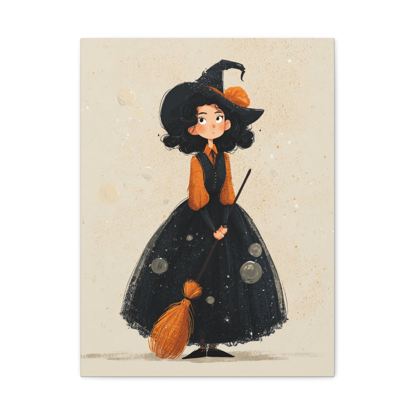 Whimsical Halloween Canvas Art, Decor for Fall, Spooky Season Home Decor, Witch Artwork, Gift for Witch Lovers, Cute Black Hat Art