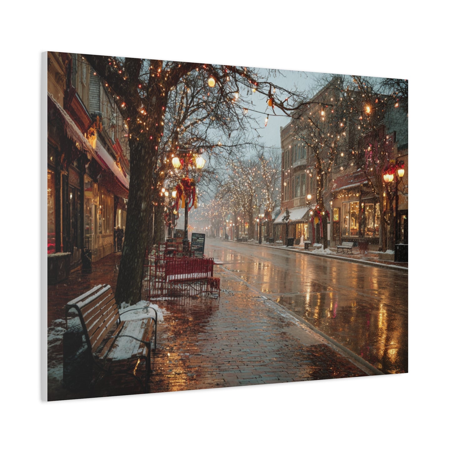 Stretched Canvas Art, Winter Street Scene