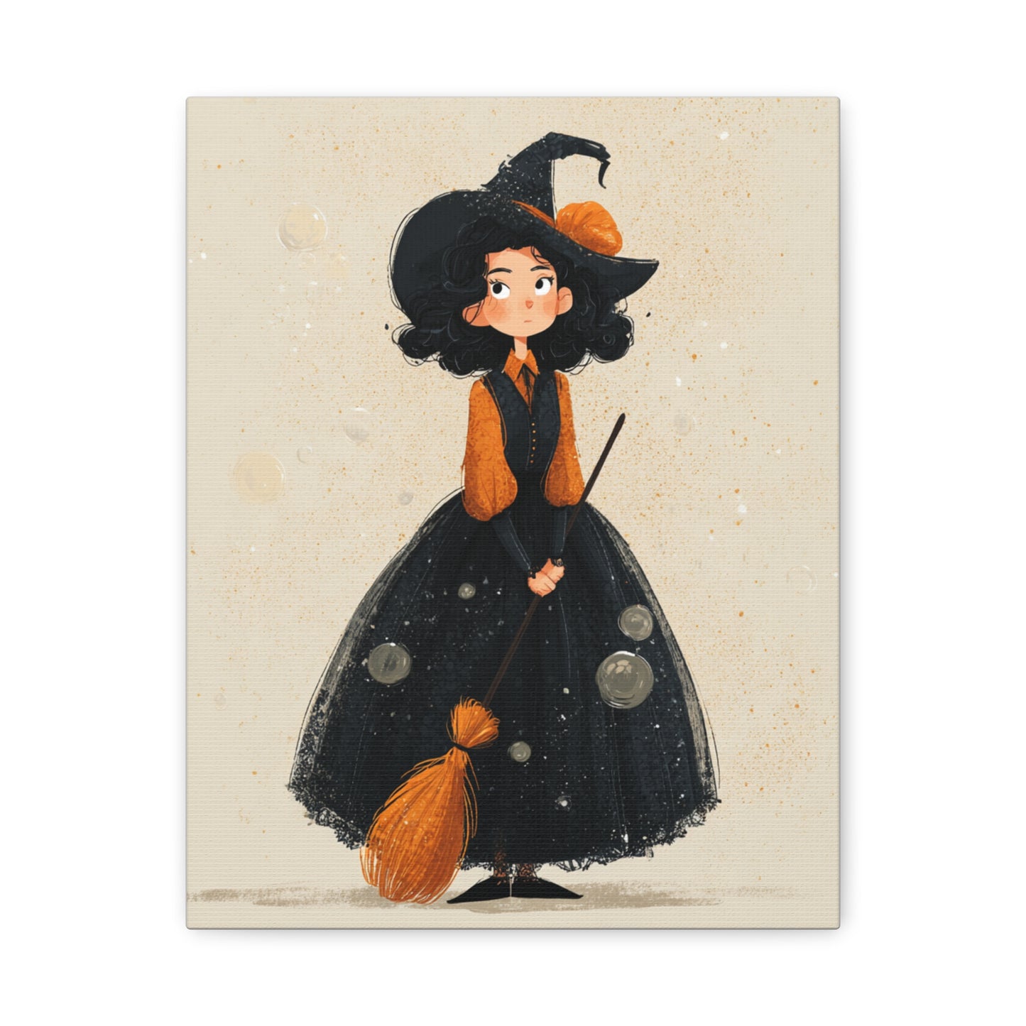 Whimsical Halloween Canvas Art, Decor for Fall, Spooky Season Home Decor, Witch Artwork, Gift for Witch Lovers, Cute Black Hat Art