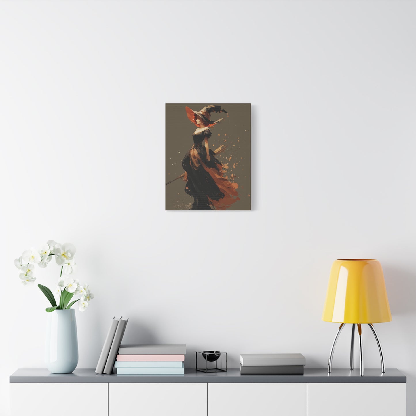 Witch Art Canvas Wall Decor, Magical Witch Painting, Halloween Home Decor, Modern Art Print, Witchcraft Wall Art