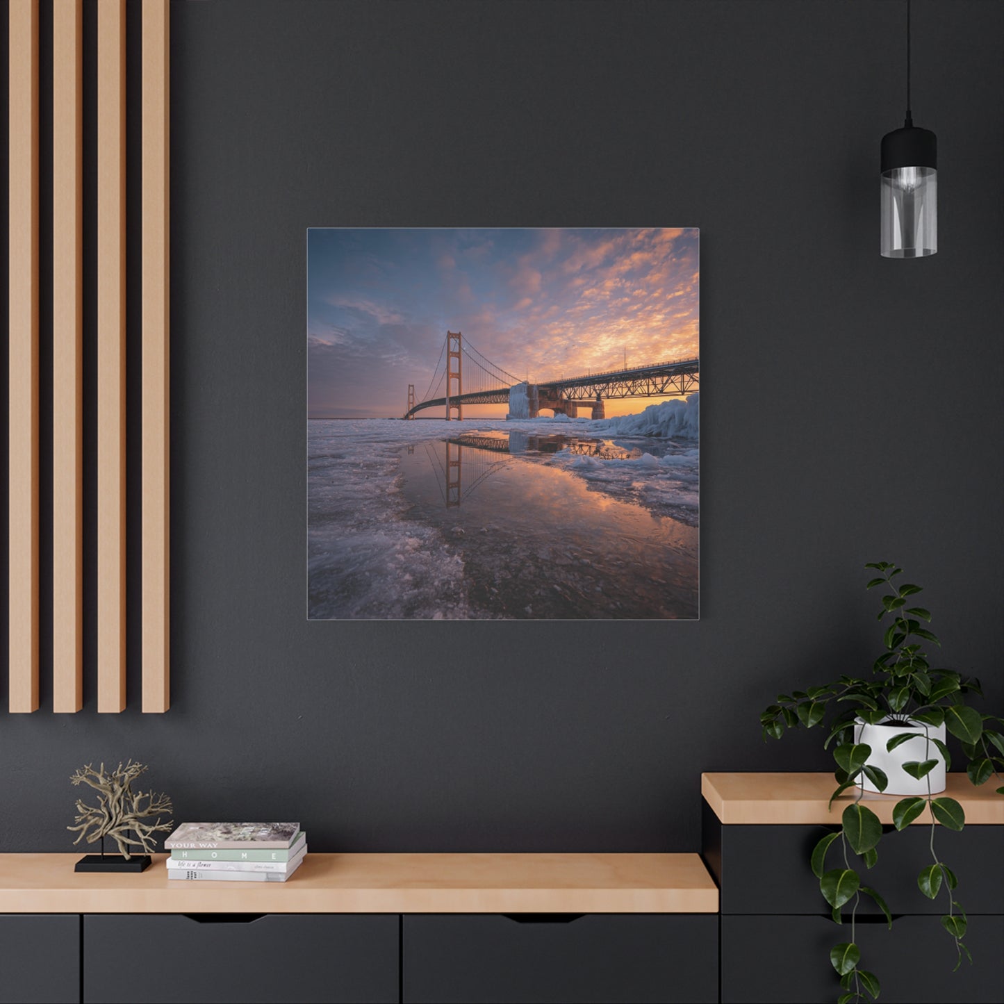 Framed Canvas Wall Art, Stunning Michigan Bridge, Home Decor, Gift for Art Lovers, Modern Aesthetic, Nature Photography