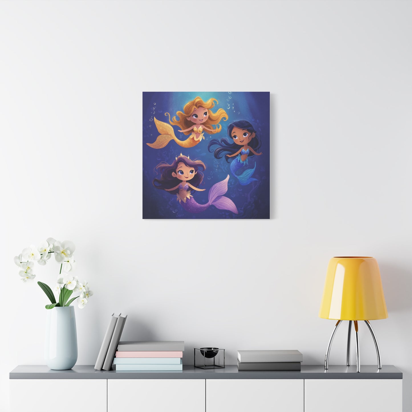 Mermaid Kids' Canvas Print, Whimsical Wall Art for Girls' Rooms, Cute Nursery Decor, Mermaid Theme Bedroom, Magical Birthday Gift