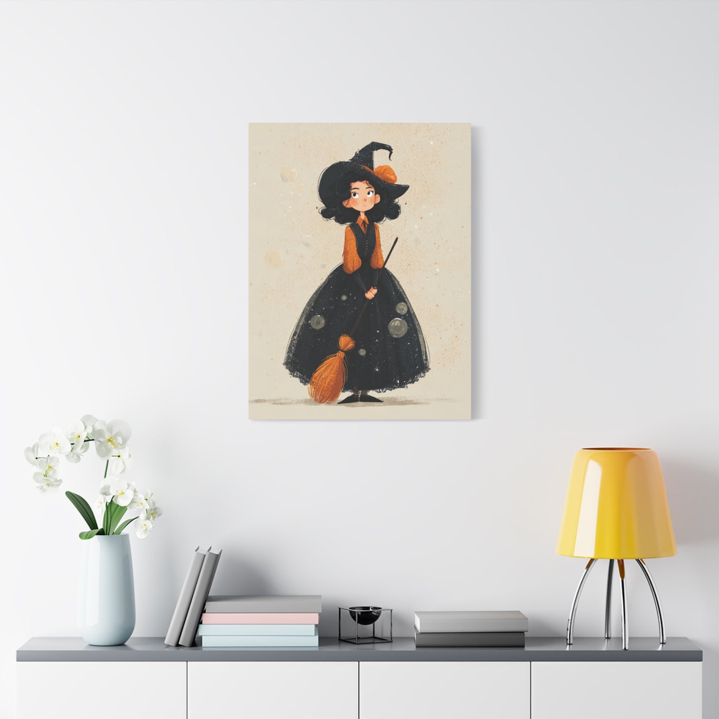 Whimsical Halloween Canvas Art, Decor for Fall, Spooky Season Home Decor, Witch Artwork, Gift for Witch Lovers, Cute Black Hat Art