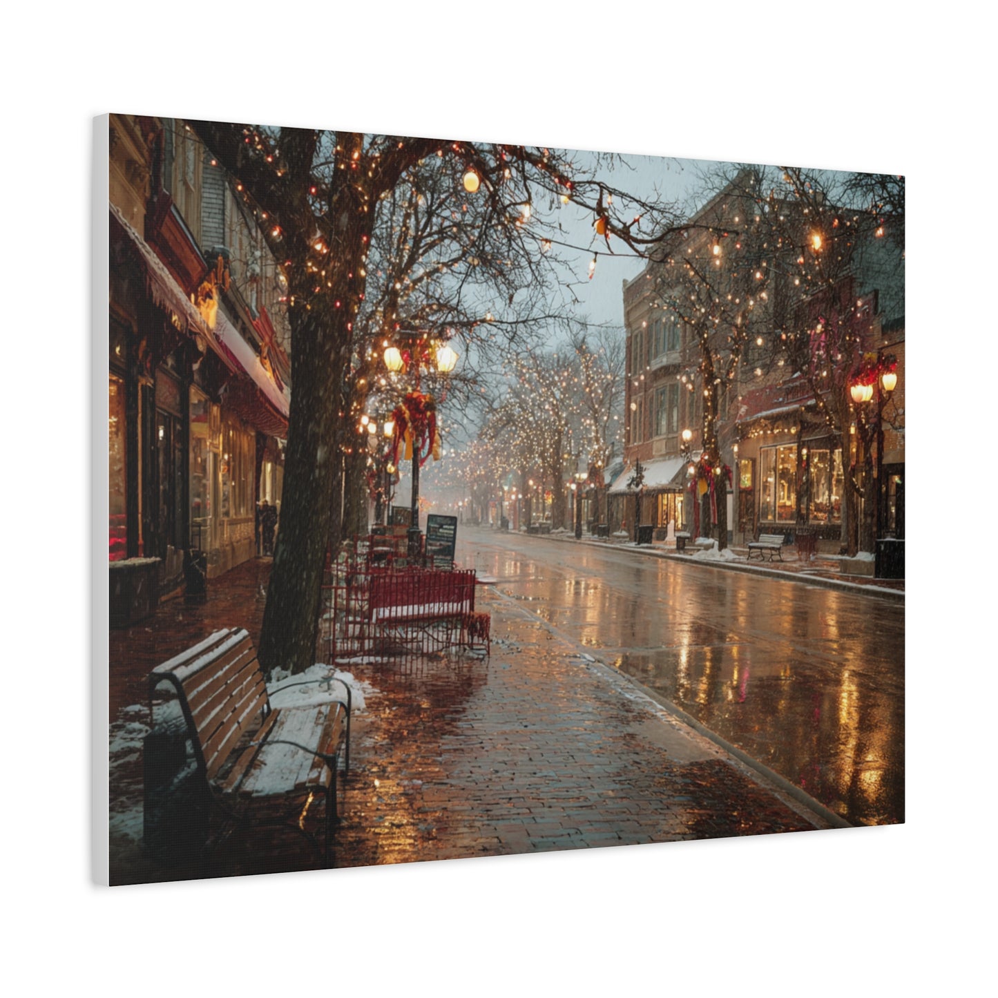 Stretched Canvas Art, Winter Street Scene