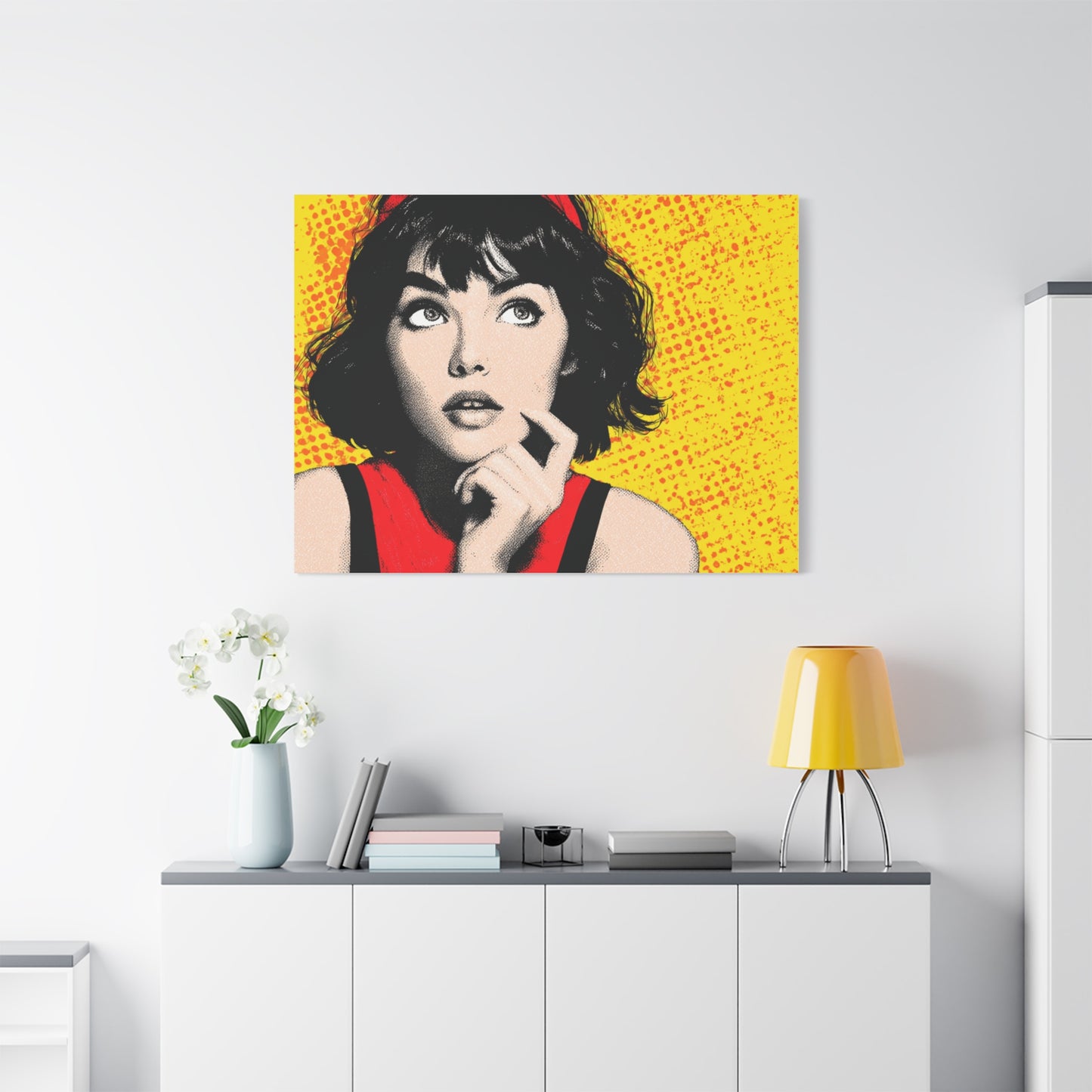 Canvas Print - Pop Art Woman with Black Hair and Red Accents