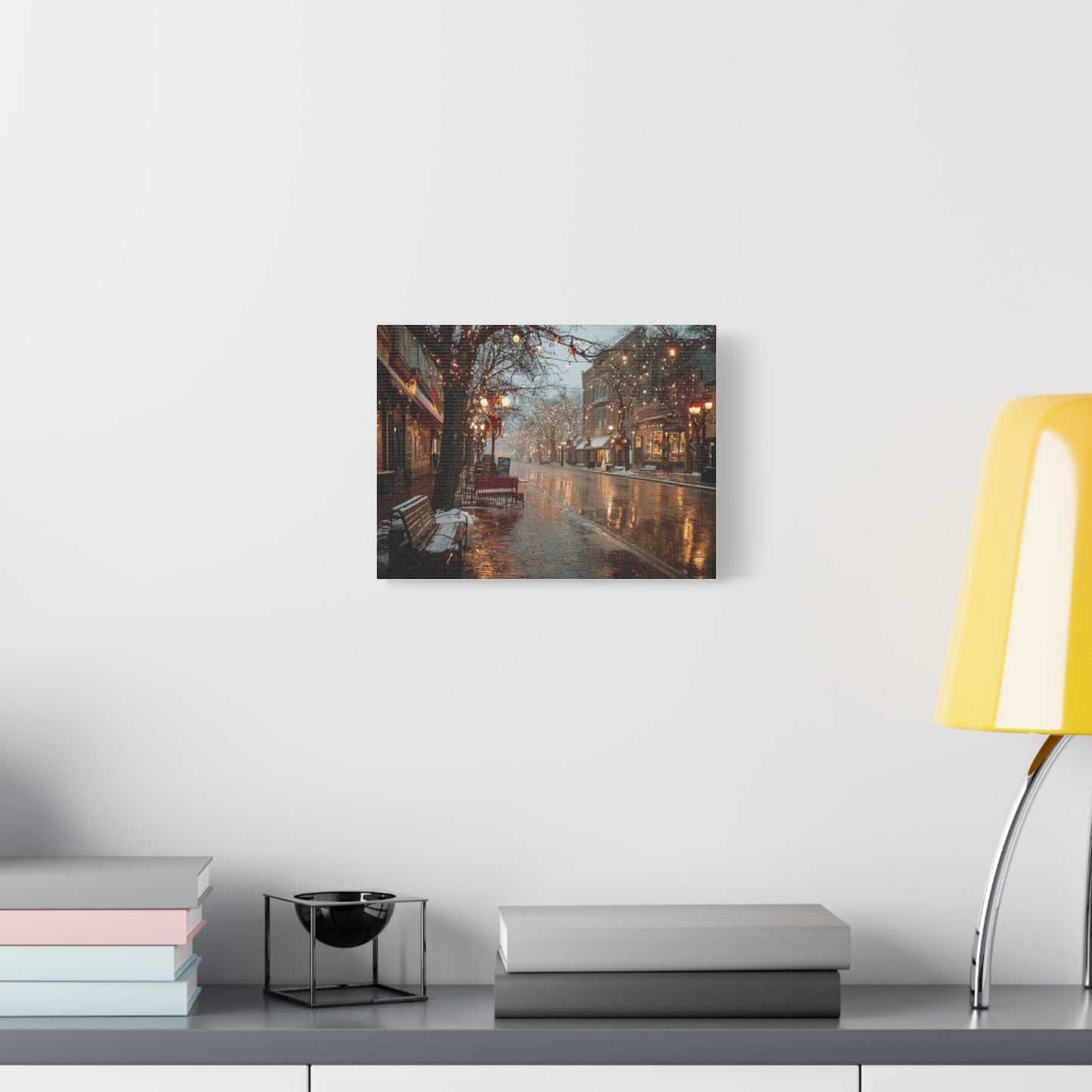 Stretched Canvas Art, Winter Street Scene