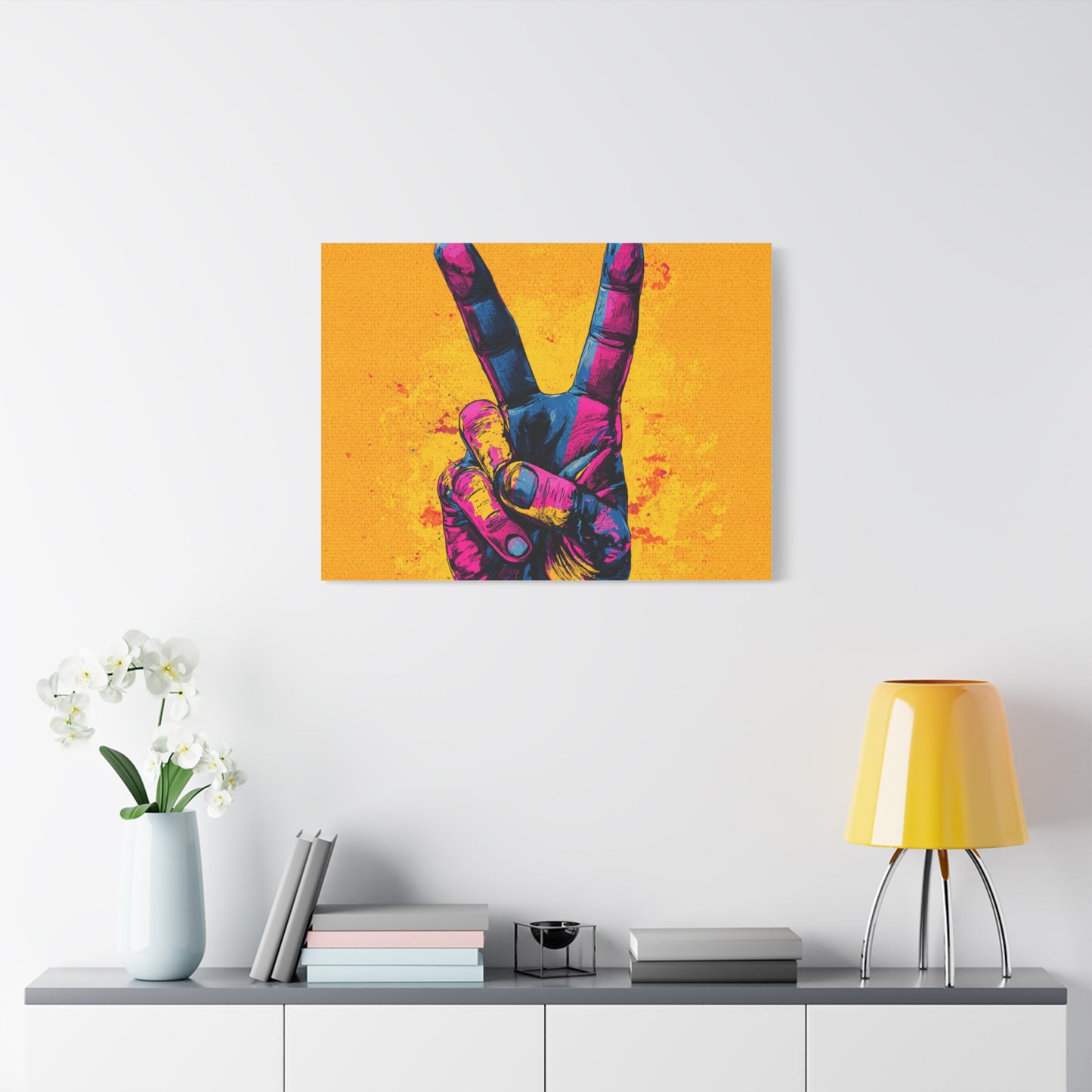 Canvas Print - Hand in Peace Sign, Colorful Pop Art